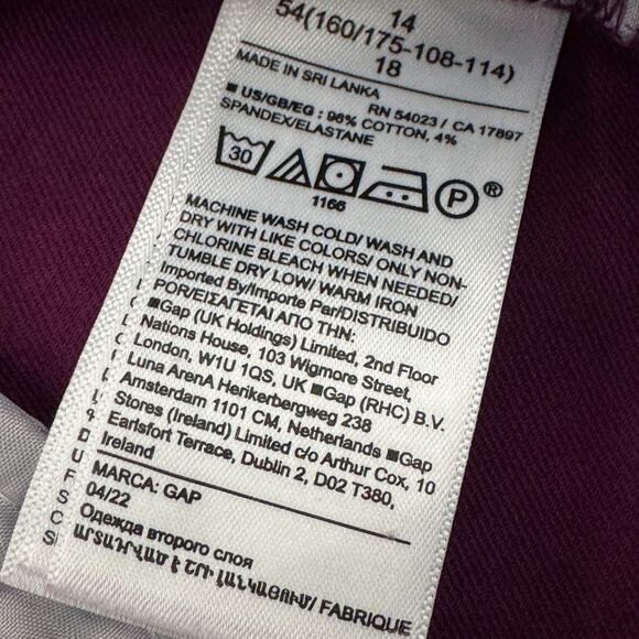 Gap NWT Slim Ankle Khaki Women's Size 14‎ (W34in x 26in.) Dark Raspberry - Picture 10 of 11